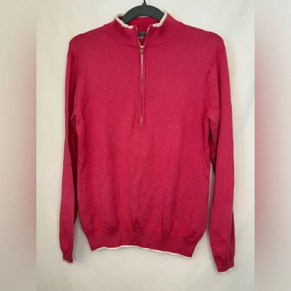 Peter Millar pink quarter zip up long sleeve sweater Size large